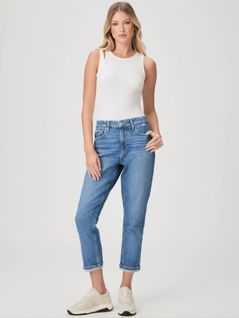 🫶✨️PAIGE!! Classic High-Rise Cropped Women's Jeans in Blue, Frayed, Sz 27